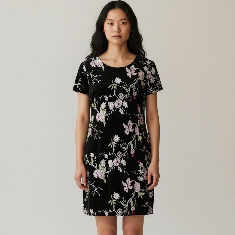 Calvin Klein Velvet Embroidered Floral Shift Dress Romantic Elegant Size 8 Nwt